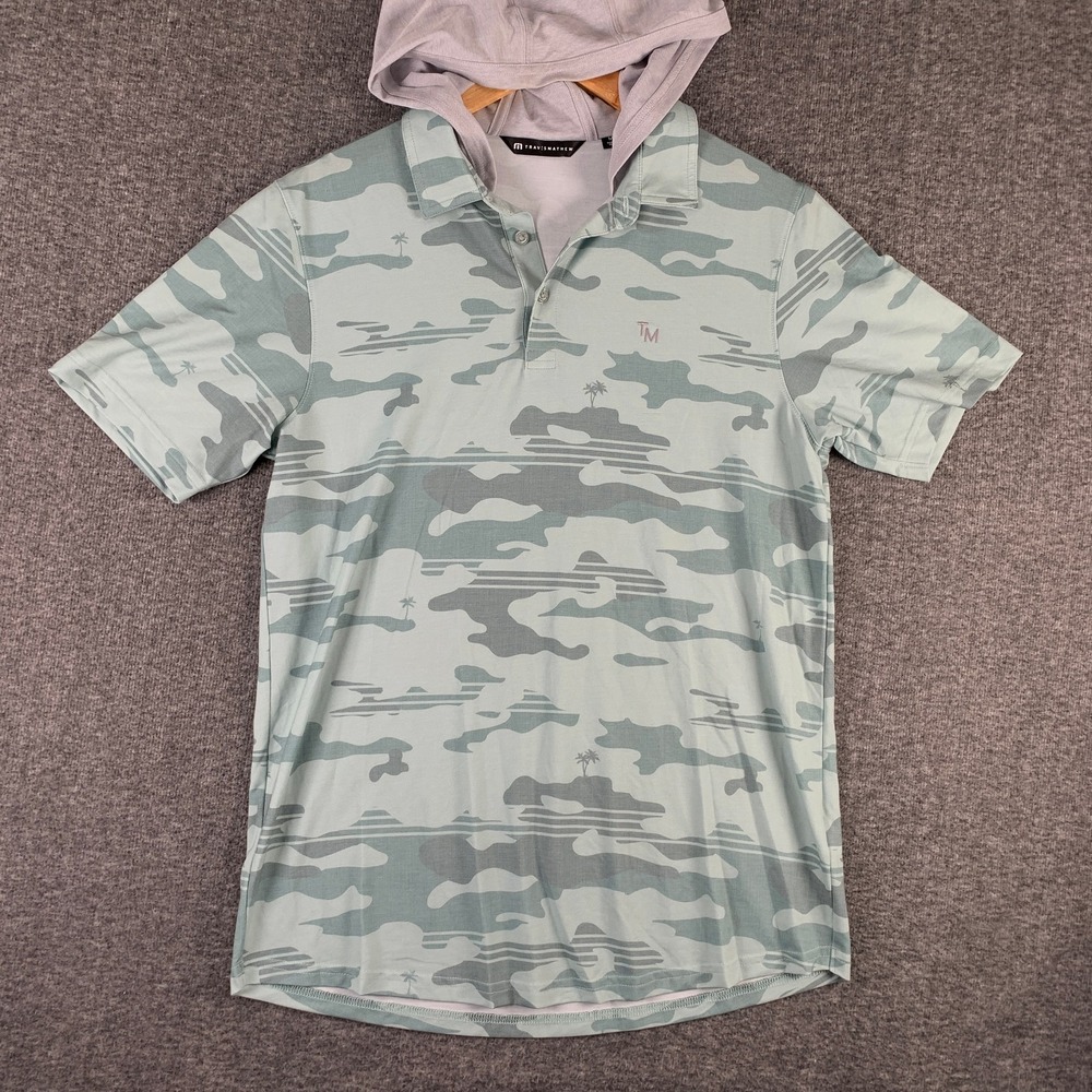 Travis Mathew Polo Hoodie Men Medium Green Golf Preppy Modern Stretch